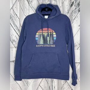 Bob Ross Happy Little Trees Hoodie Sweatshirt Navy Rainbow Size M